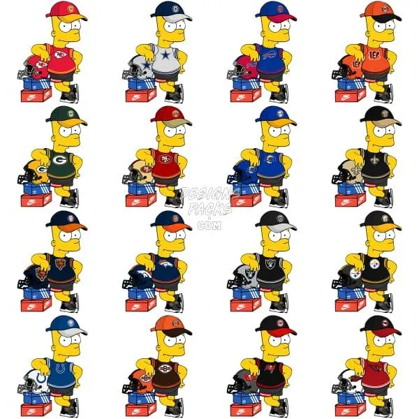 32 Bart Brand Football Teams V2 Designs Bundle PNG