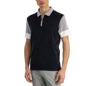 ALFANI Men's Colorblocked Stretch Limo Black & Gray Polo Shirt, NWT!
