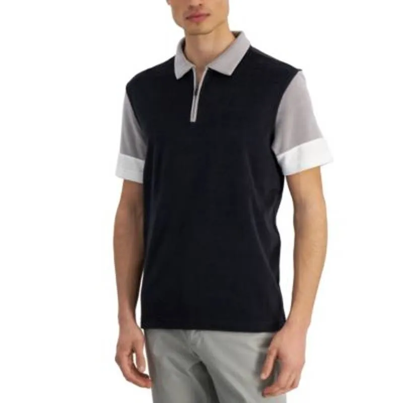 ALFANI Men's Colorblocked Stretch Limo Black & Gray Polo Shirt, NWT!