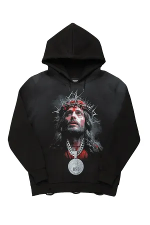 Amina Black Distressed Graphic Hoodie