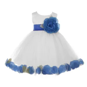 Baby Girls Ivory Royal Blue Petal Adorned Satin Tulle Flower Girl Dress 6-24M