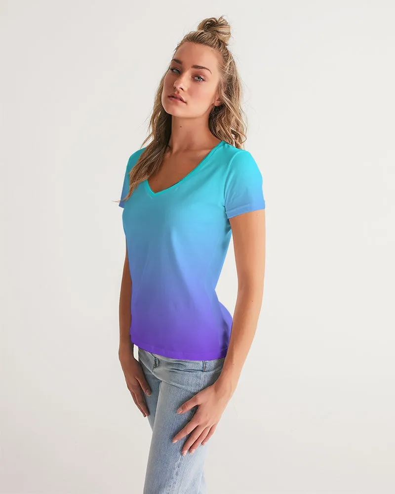 Bahama Blue Ombre Women's V-Neck Tee