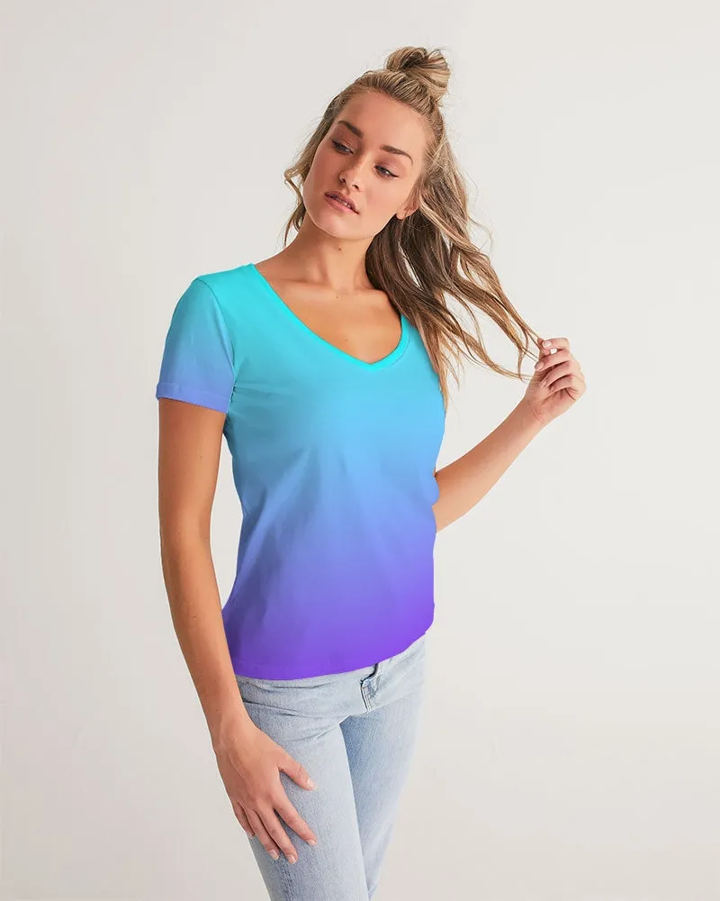 Bahama Blue Ombre Women's V-Neck Tee