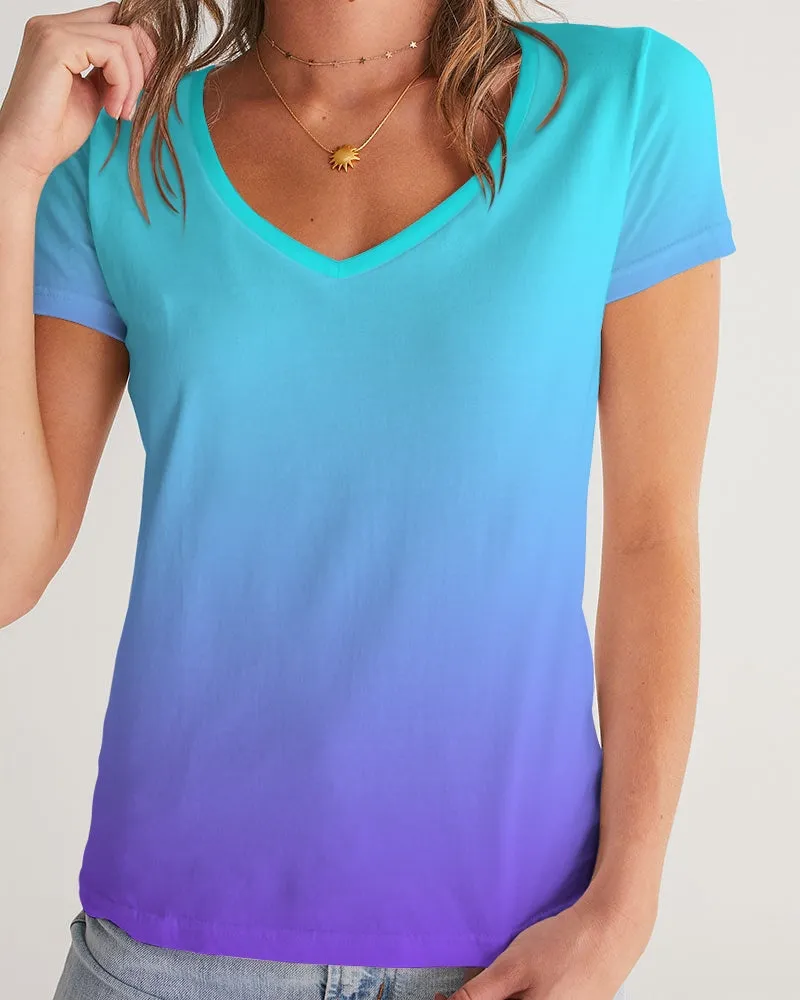 Bahama Blue Ombre Women's V-Neck Tee