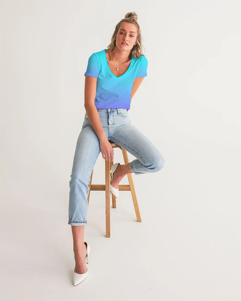 Bahama Blue Ombre Women's V-Neck Tee