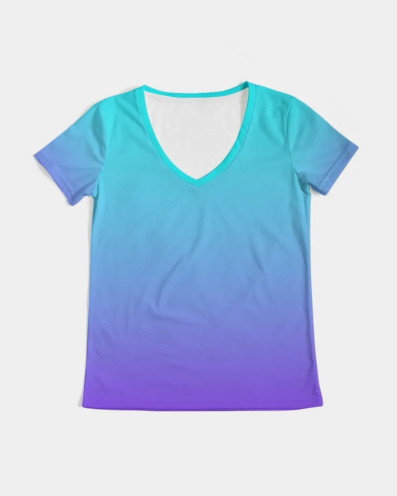 Bahama Blue Ombre Women's V-Neck Tee