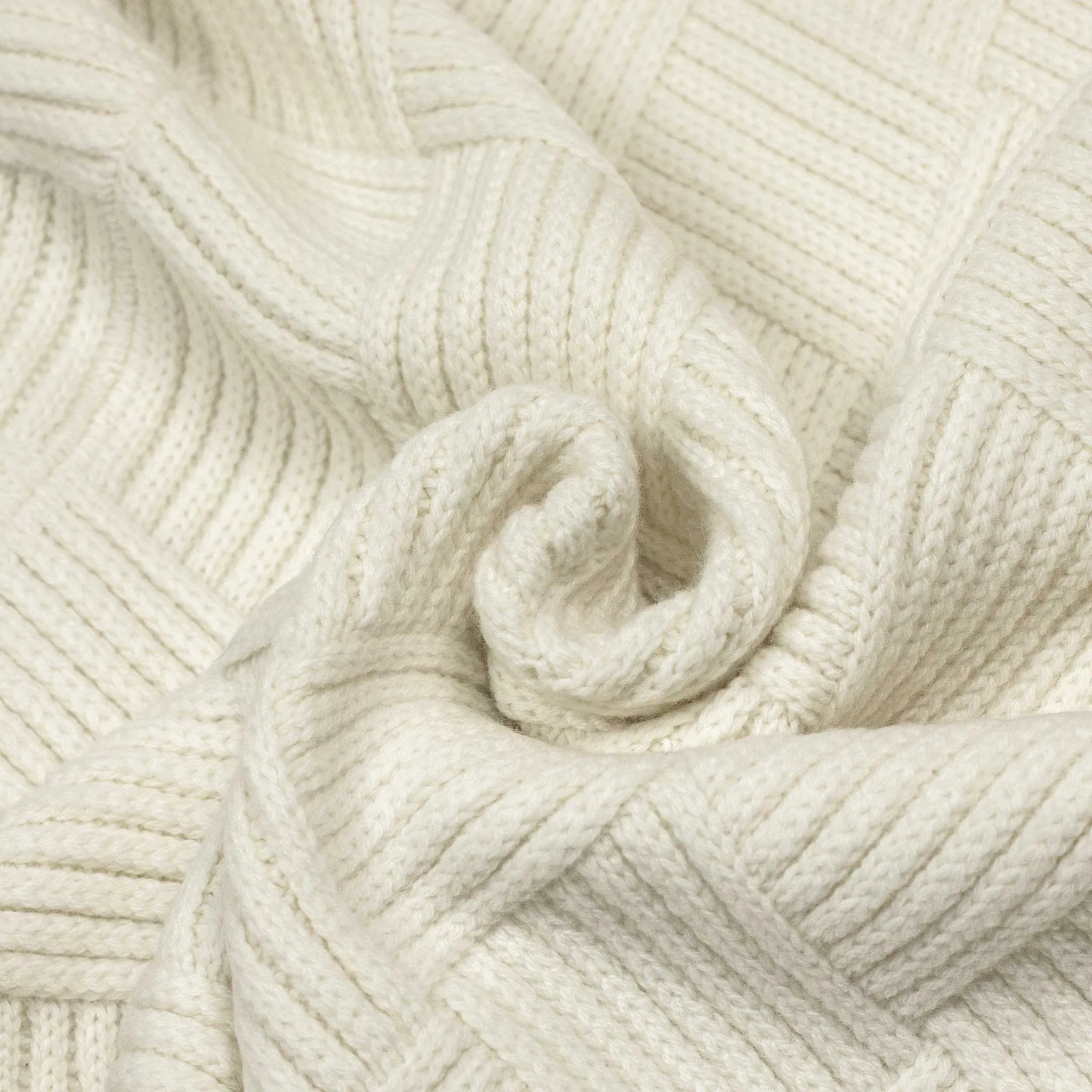 Basketweave mockneck sweater in white Merino wool