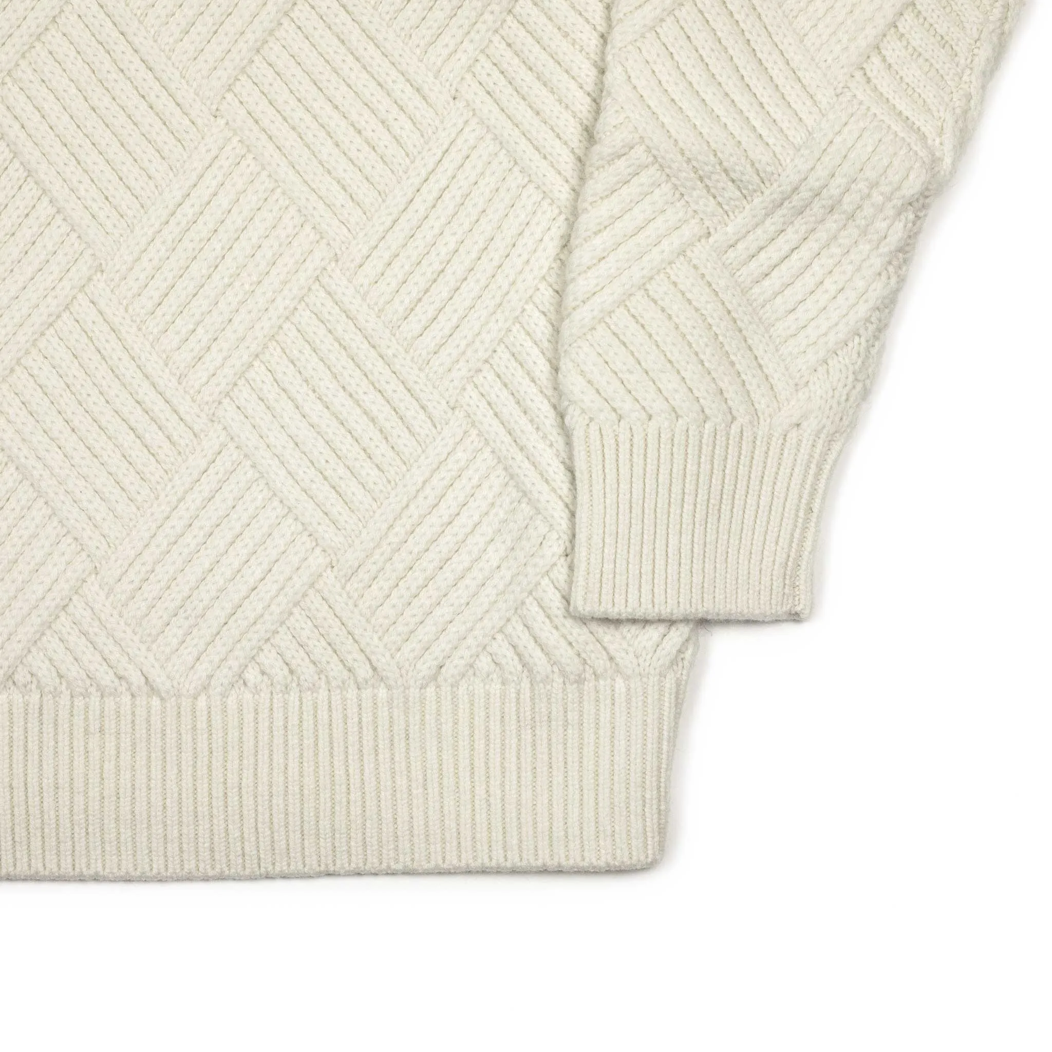 Basketweave mockneck sweater in white Merino wool