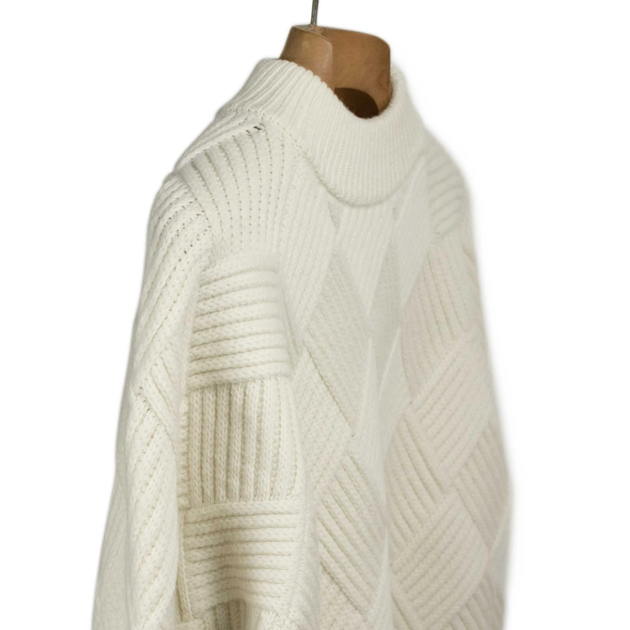 Basketweave mockneck sweater in white Merino wool