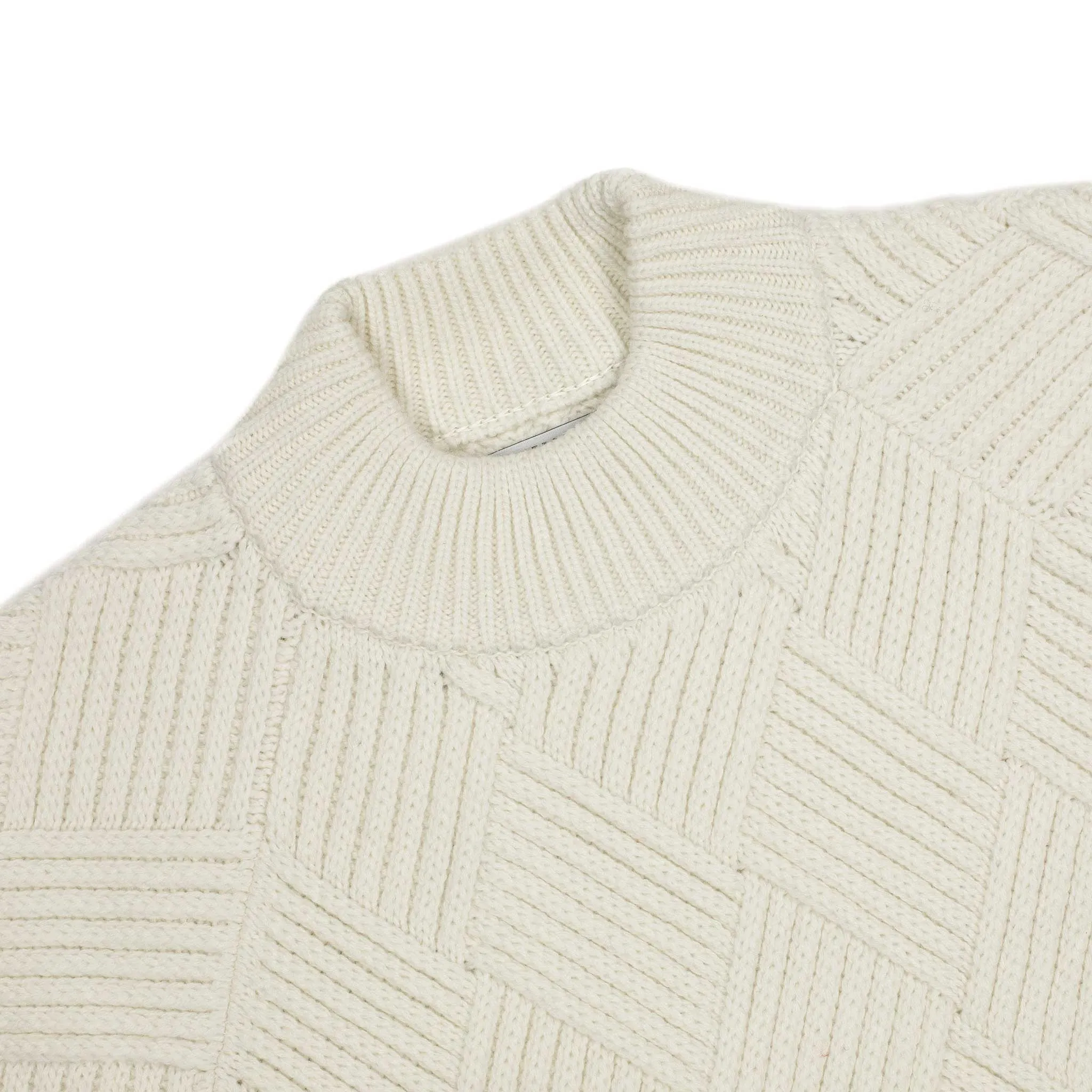 Basketweave mockneck sweater in white Merino wool