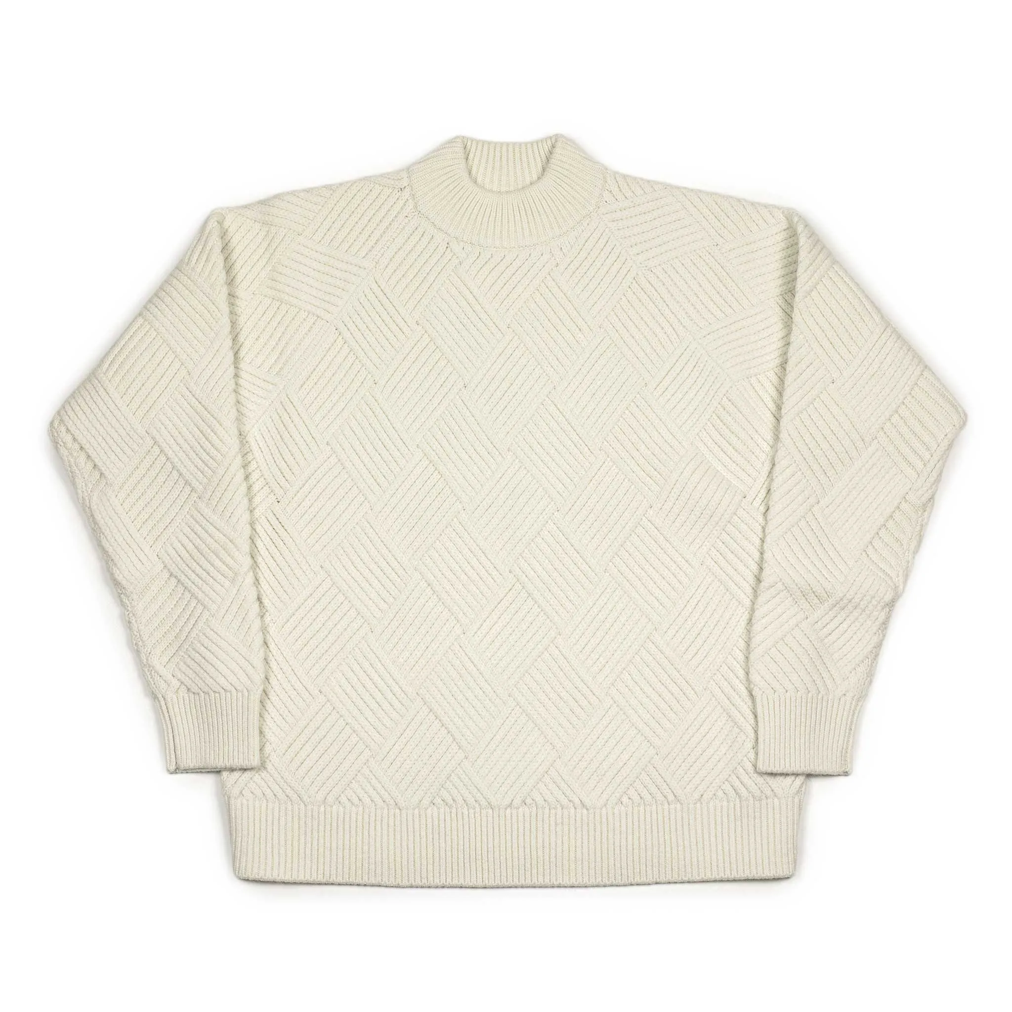 Basketweave mockneck sweater in white Merino wool