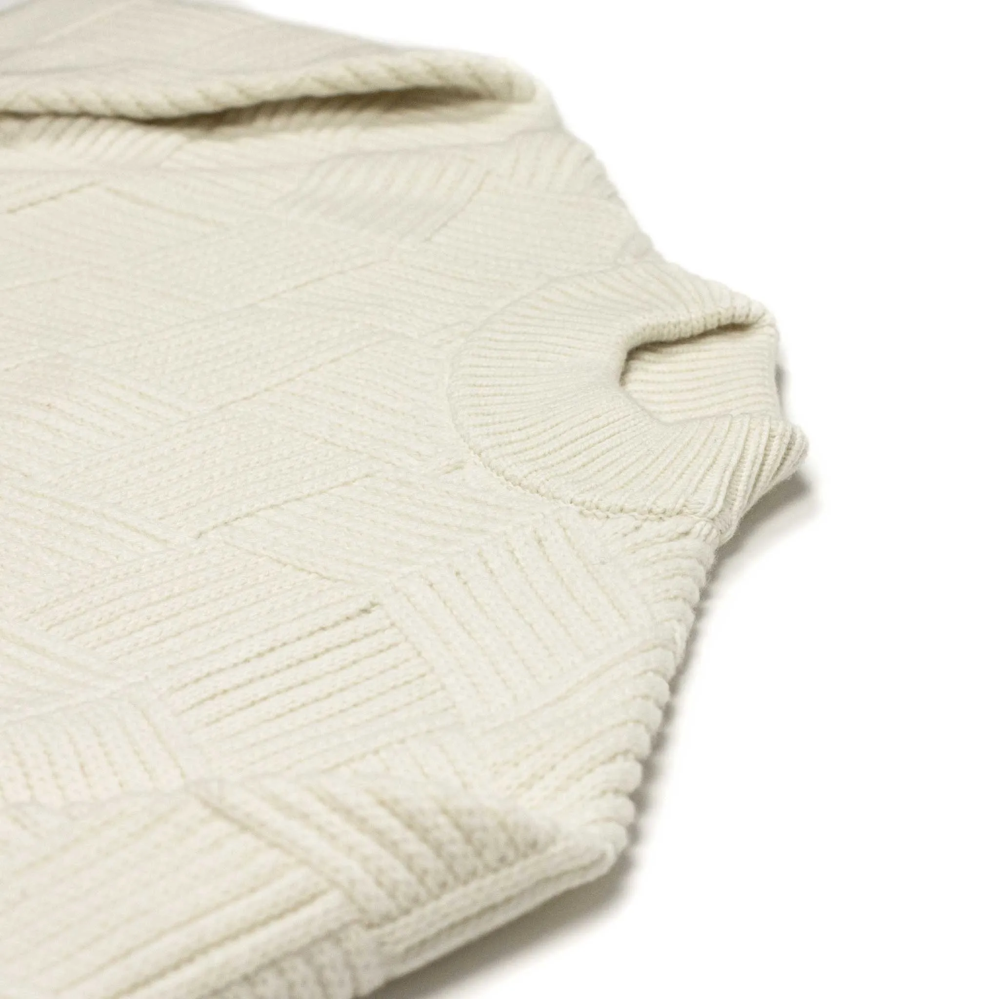 Basketweave mockneck sweater in white Merino wool