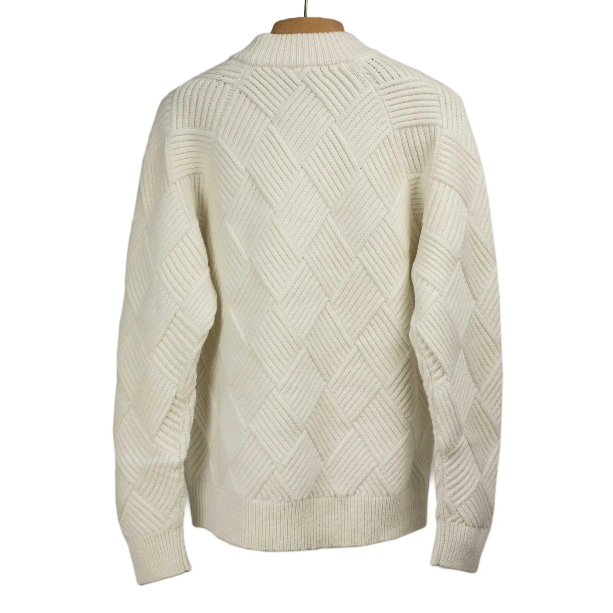 Basketweave mockneck sweater in white Merino wool