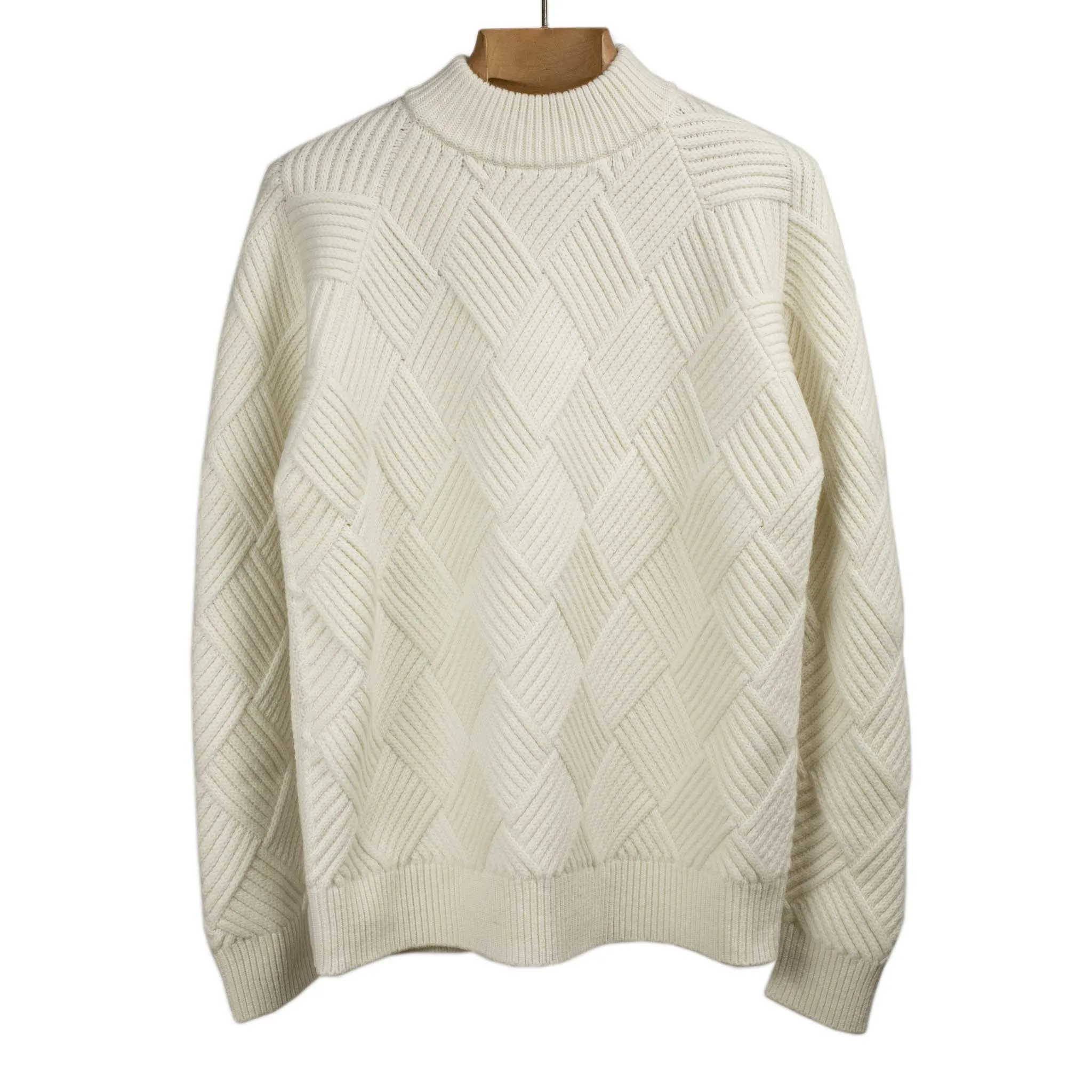 Basketweave mockneck sweater in white Merino wool