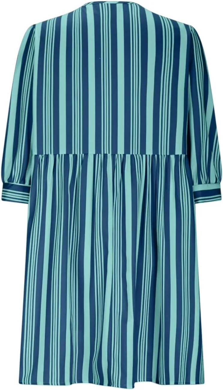 Beach Dress 2025 Women Hollow Out Three Quarter Sleeve Babydoll Dresses Elegant Tie Front Striped Mini Dresses