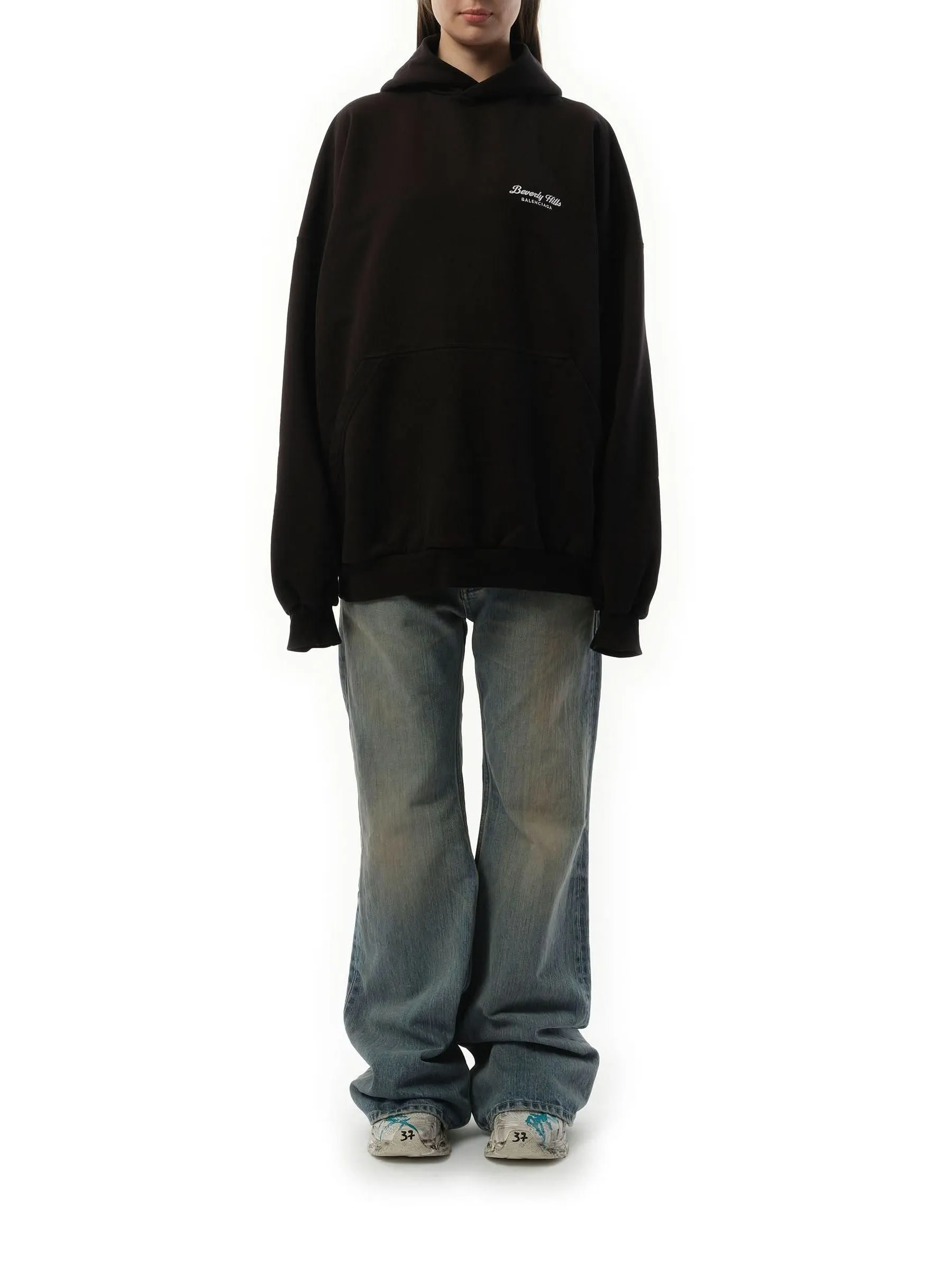 Beverly Hills Large Fit Hoodie in Washed Black