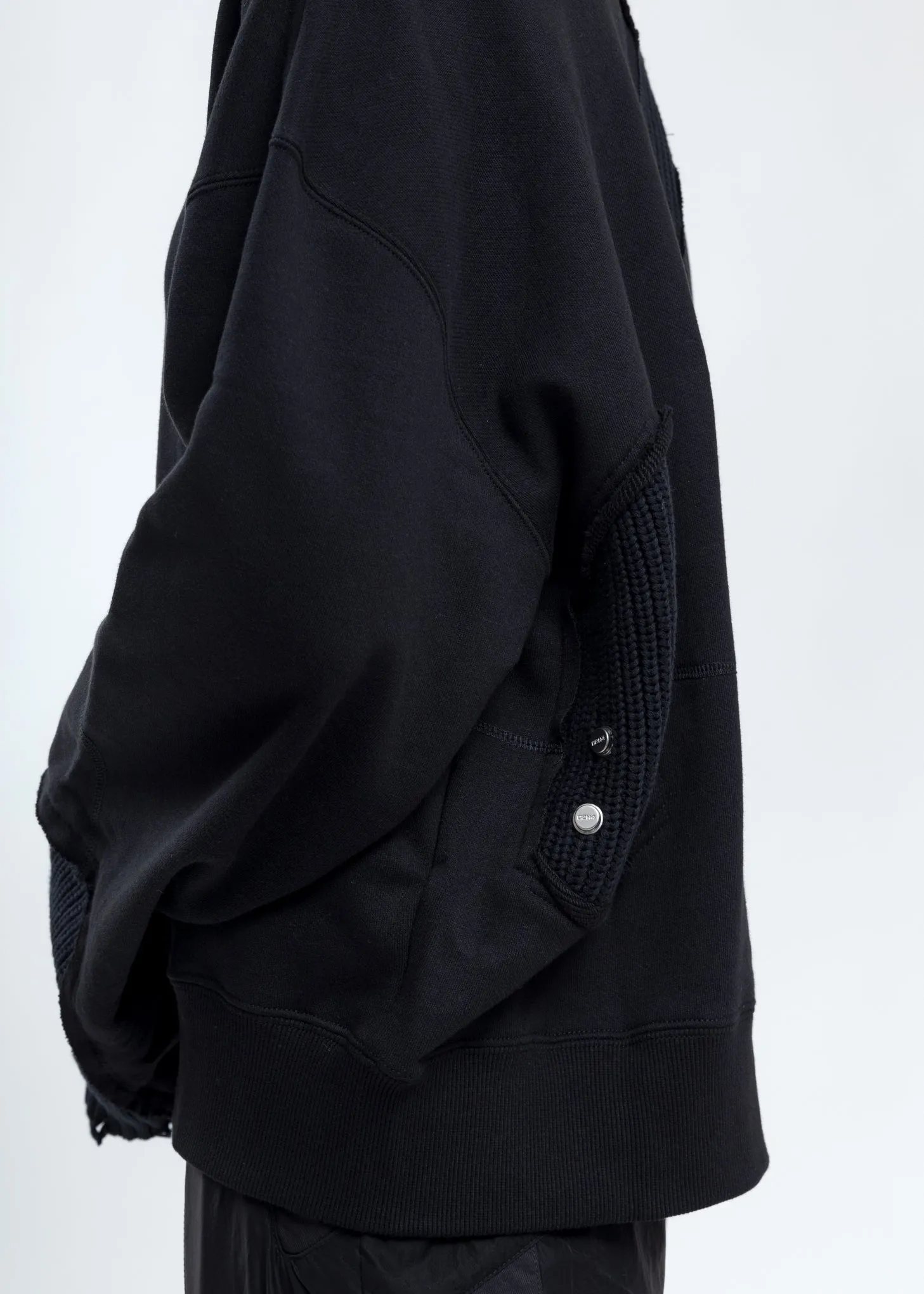 Black Distressed Paneled Crewneck