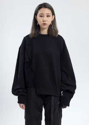 Black Distressed Paneled Crewneck