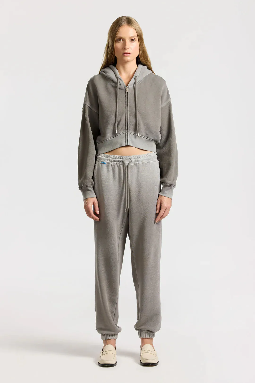 Boston Crop Hoodie - Vintage Cement