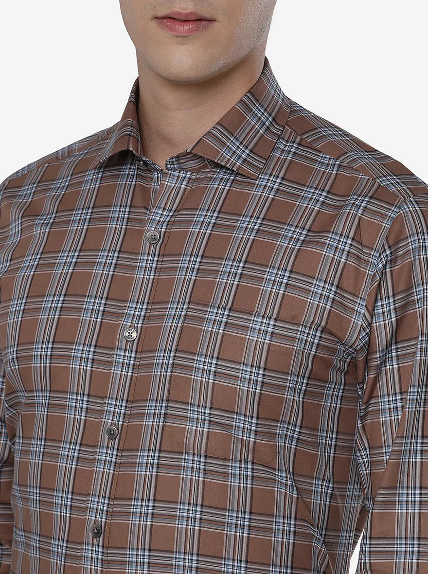 Brown Checked Slim Fit Formal Shirt | JadeBlue
