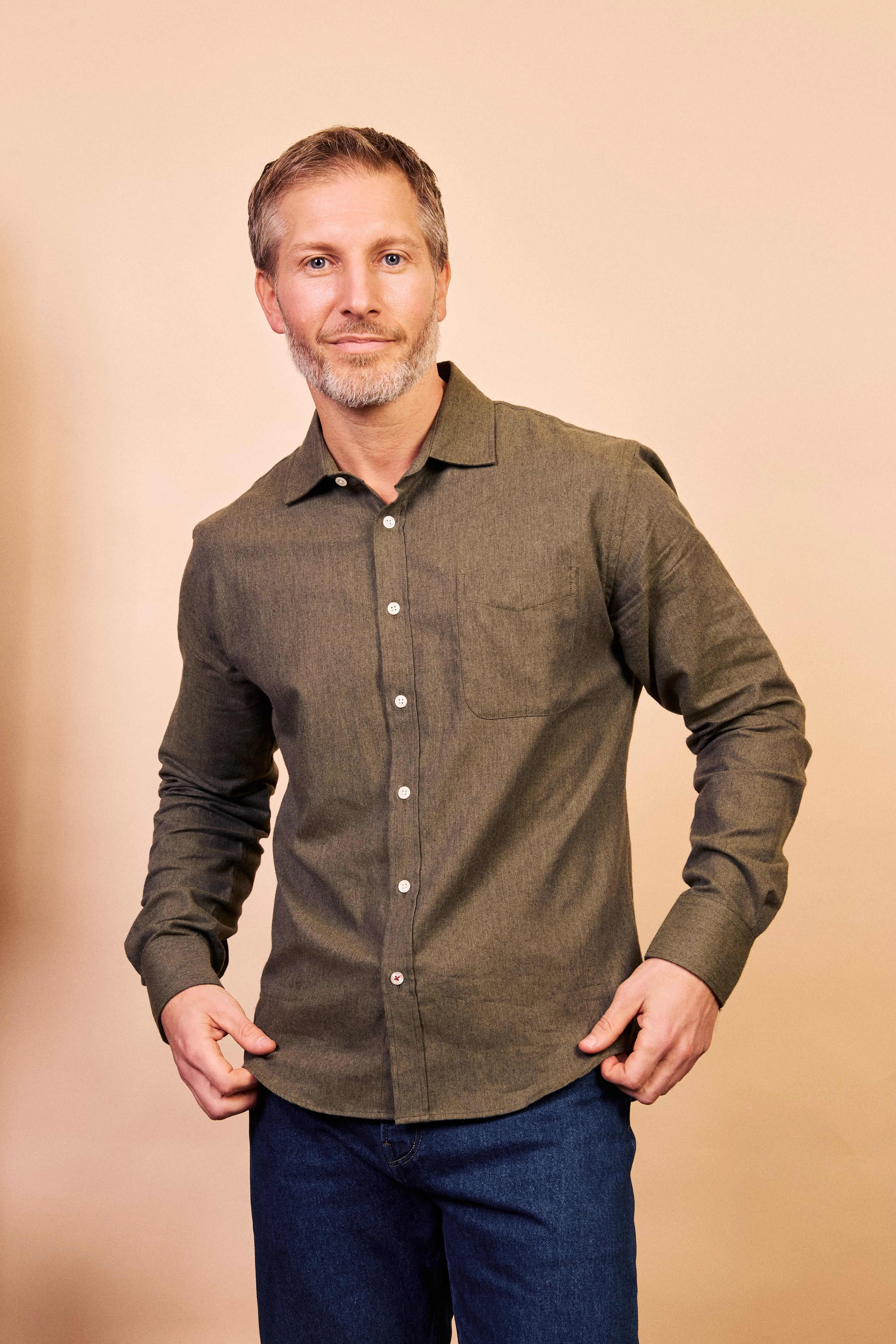 Classic Cotton & Cashmere Shirt - Marl Olive