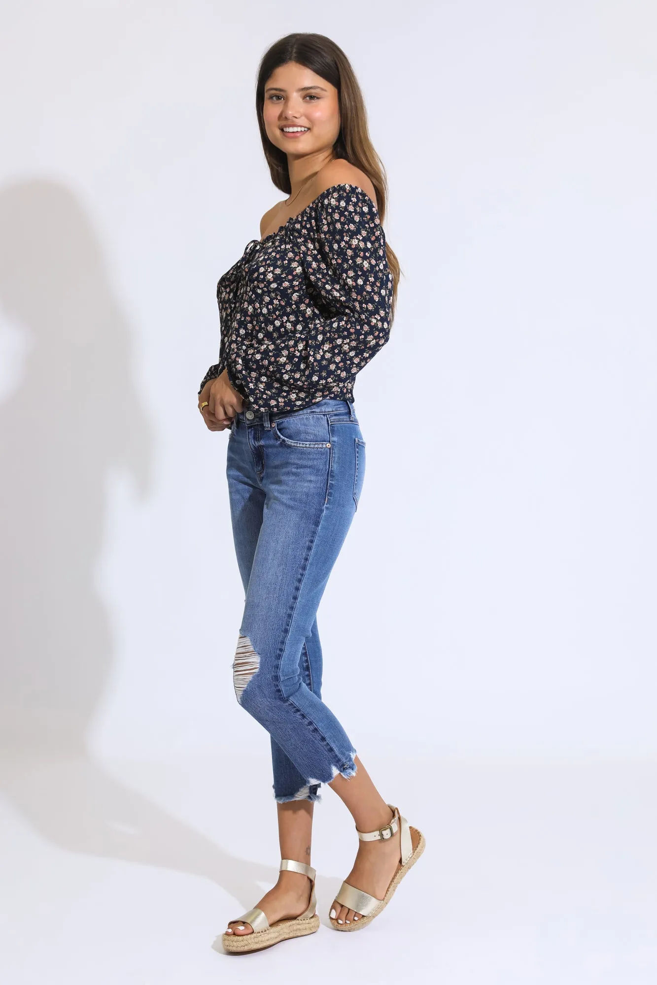 CLASSIC RISE CROPPED JEANS - DARK BLUE/BLACK