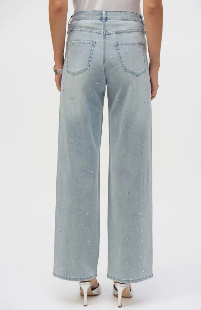 Classic Wide Leg Stretch Jeans with Crystals