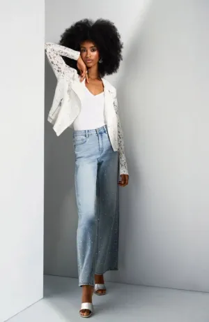 Classic Wide Leg Stretch Jeans with Crystals