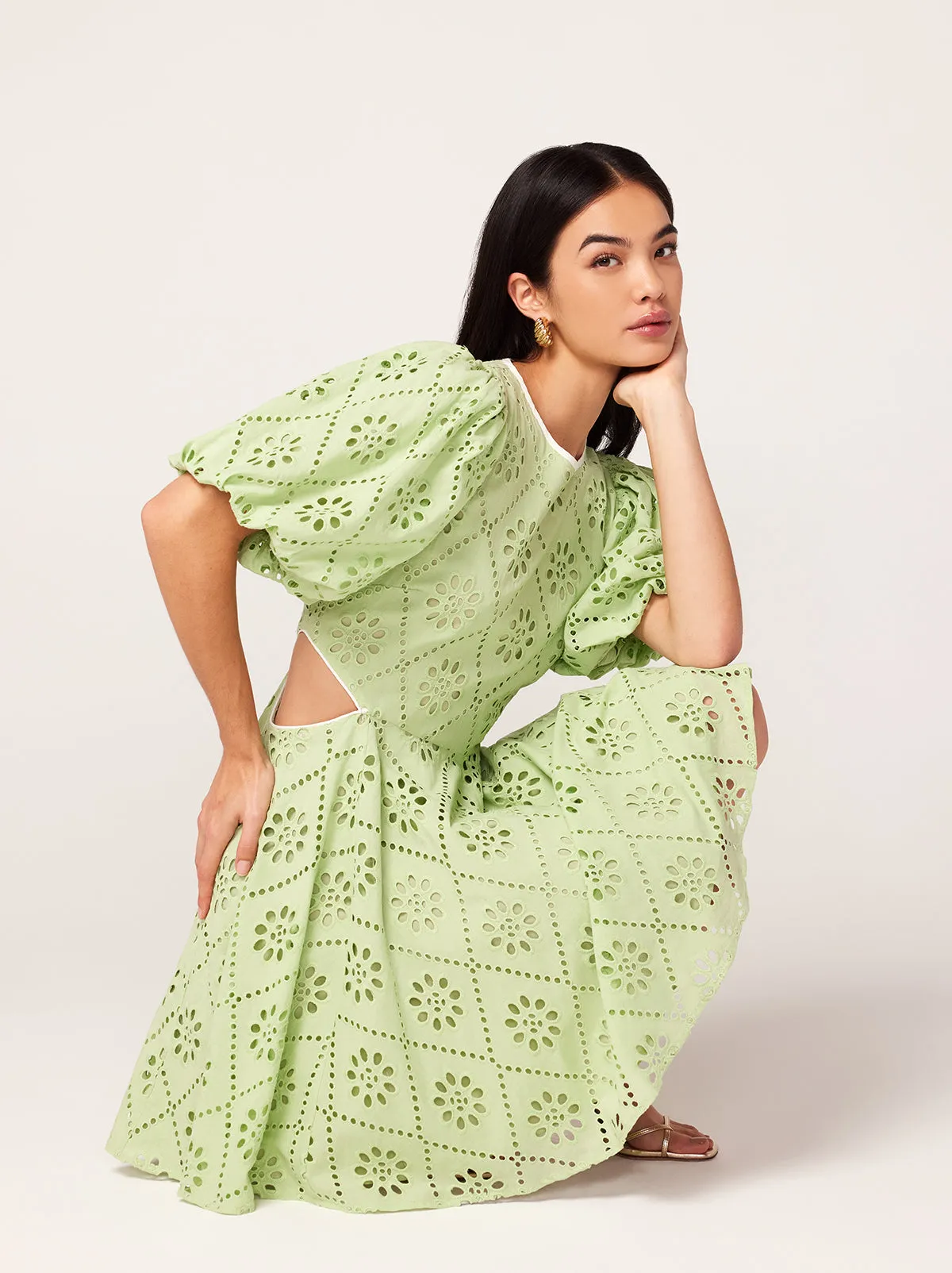Coco Pistachio Broderie Mini Dress