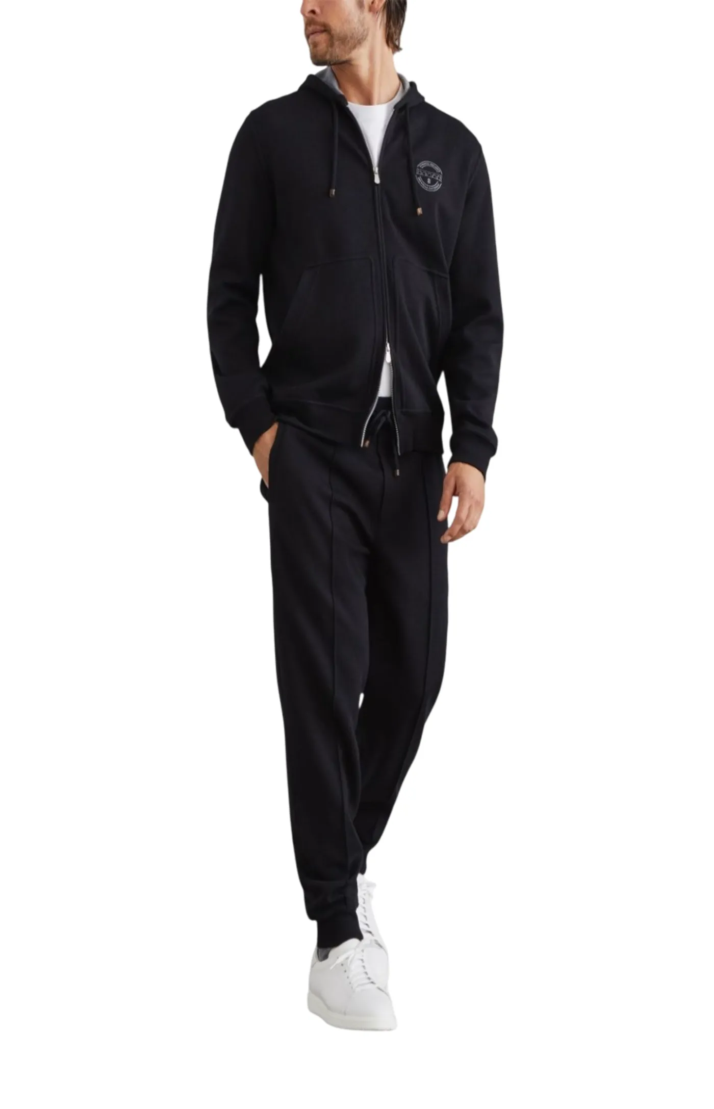 Cotton, cashmere and silk fleece hooded topwear