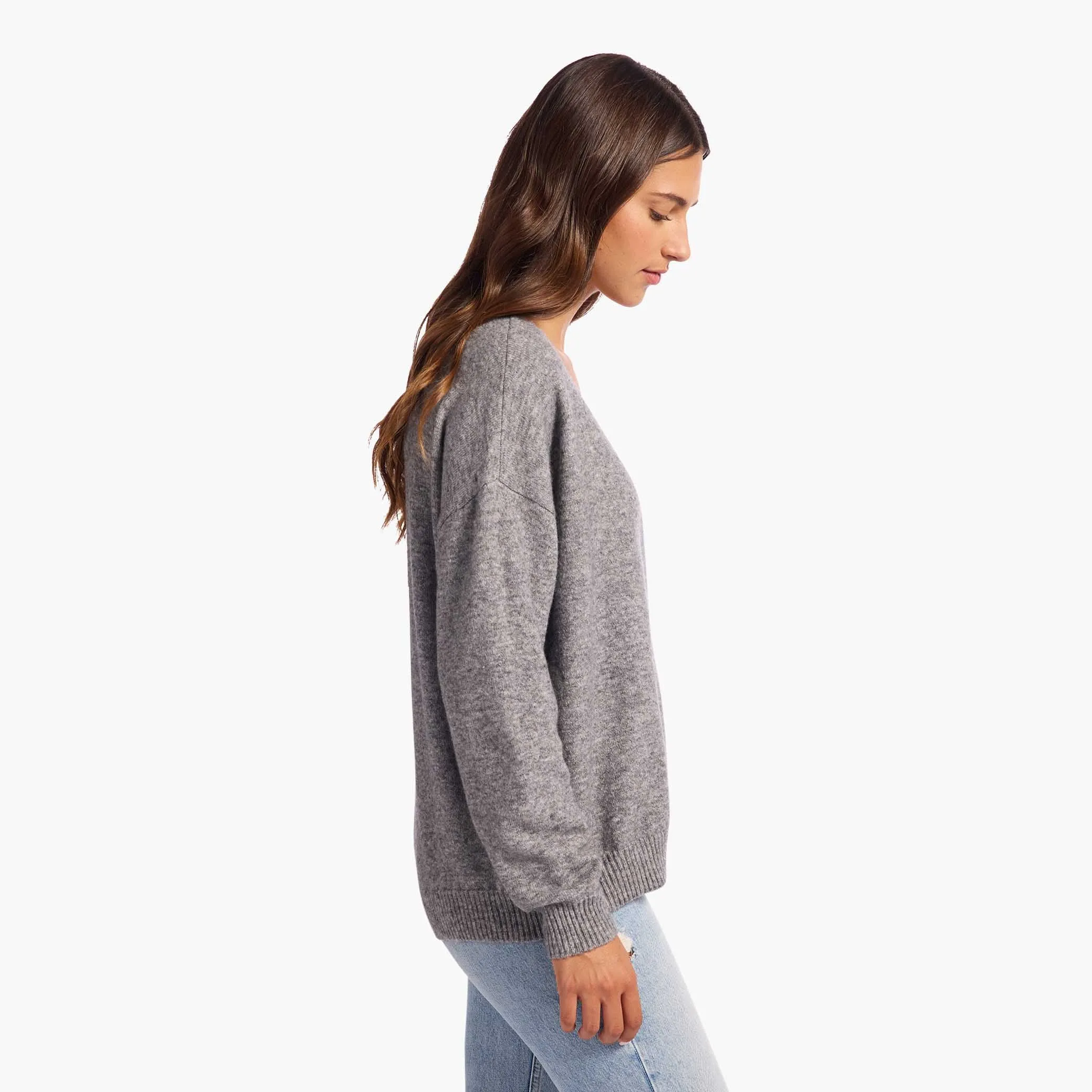 Cozy Knit V-Neck Sweater | Charcoal