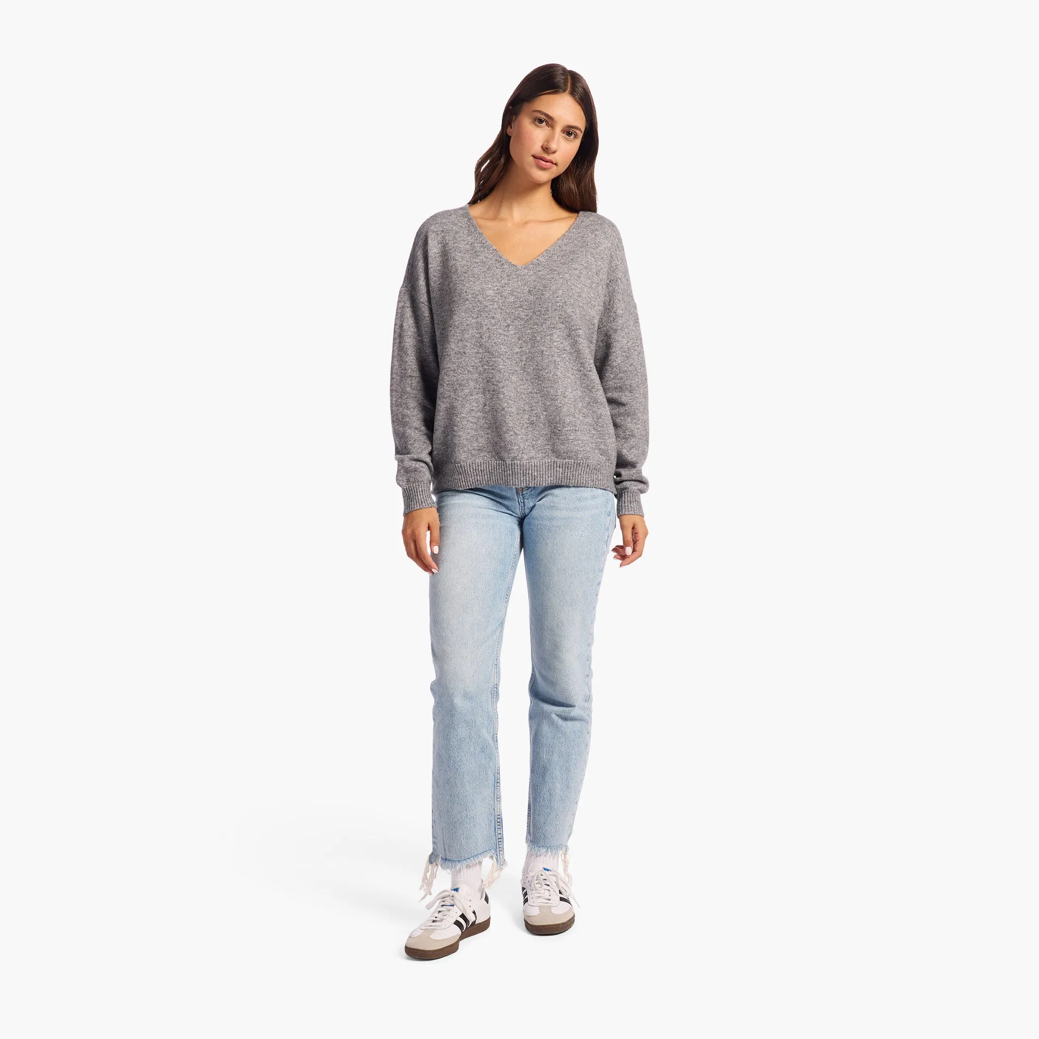 Cozy Knit V-Neck Sweater | Charcoal