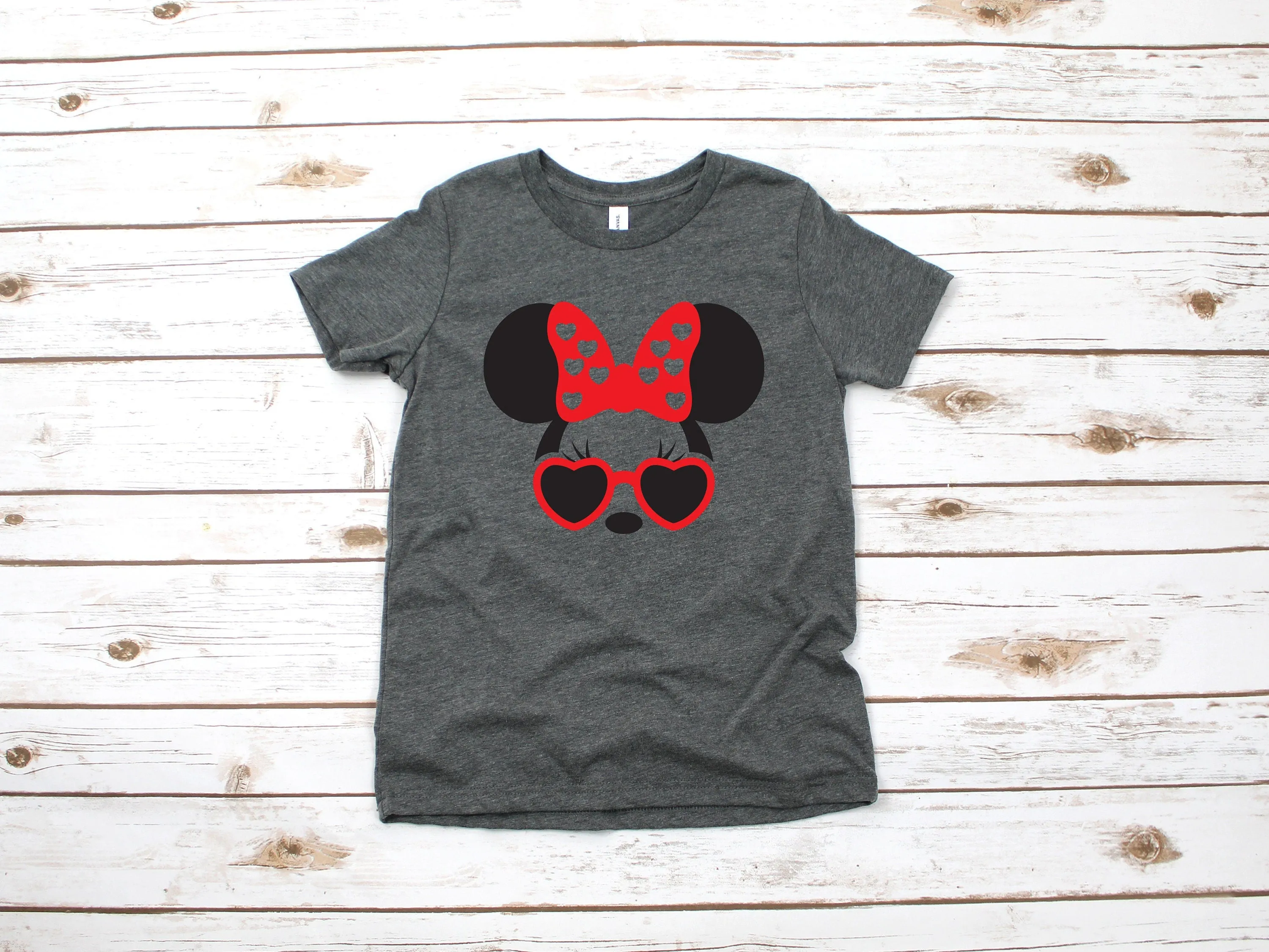 Custom Minnie Mouse Disney Kids Shirt - Infant Toddler & Youth Shirt - Cool Minnie with Heart Sunglasses T Shirt - Personalized Disney Shirt