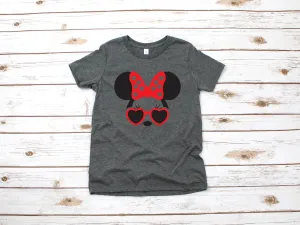 Custom Minnie Mouse Disney Kids Shirt - Infant Toddler & Youth Shirt - Cool Minnie with Heart Sunglasses T Shirt - Personalized Disney Shirt