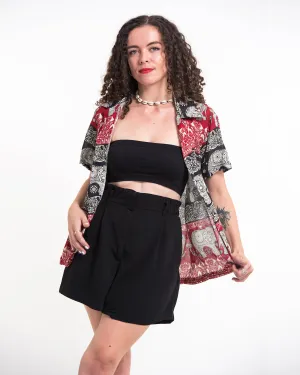 Divine Elephant Short Sleeve Button Shirt in Red
