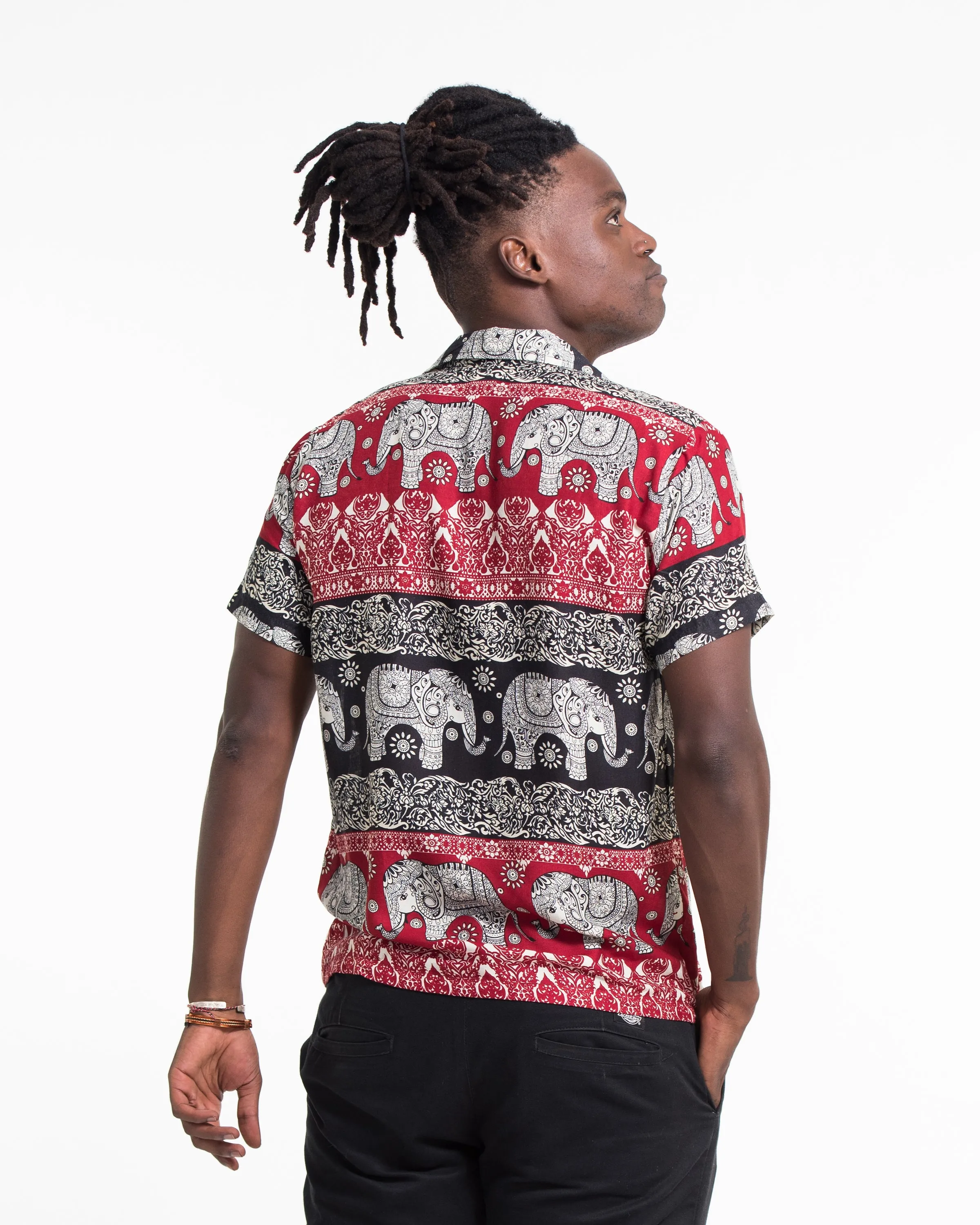 Divine Elephant Short Sleeve Button Shirt in Red
