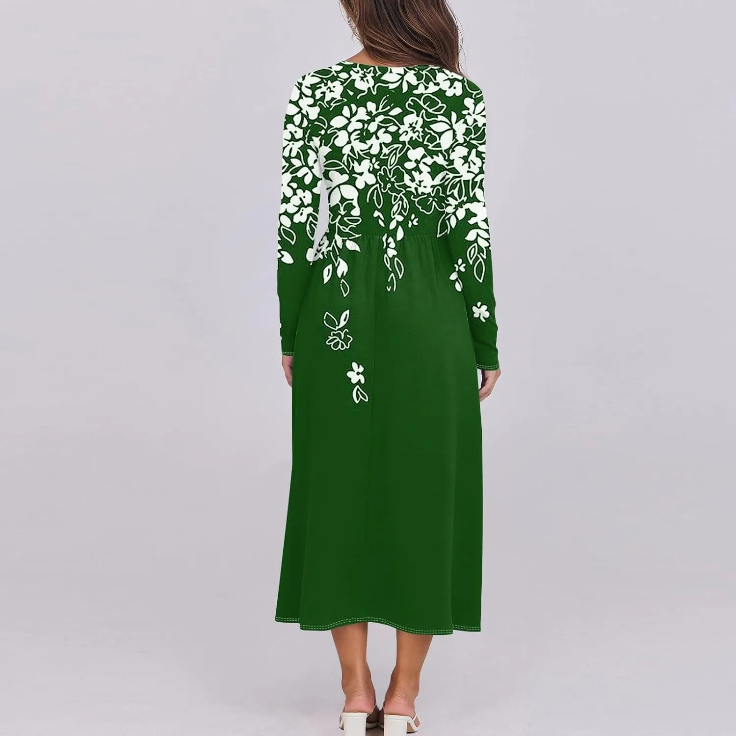 Dresses for Women 2025 Spring Long Sleeve V Neck Midi Flowy Trendy Casual Boho Office Cruise Dress