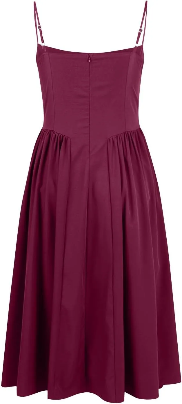 Dresses for Women Elegant Spaghetti Strap Midi Dress Pleated Low Cut Bustier Off Shoulder Dresses