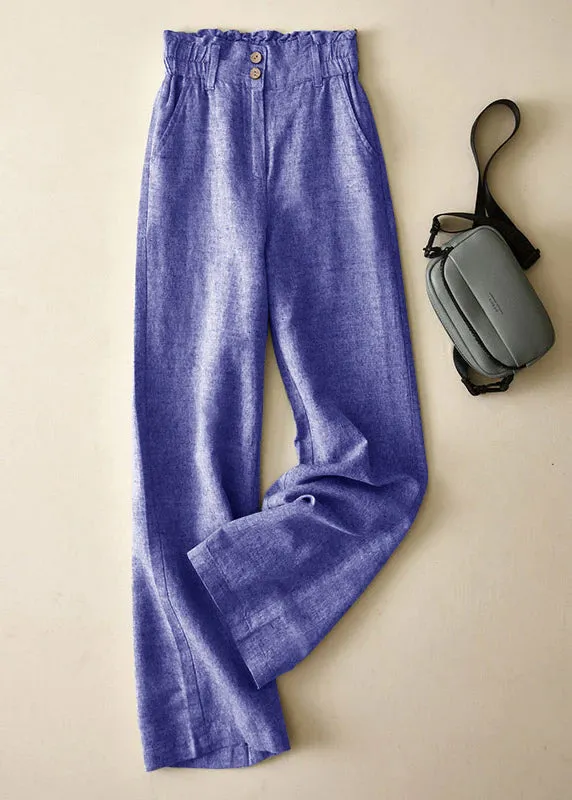 Elegant Grey High Waist Button Linen Straigh Pants Summer LY4531
