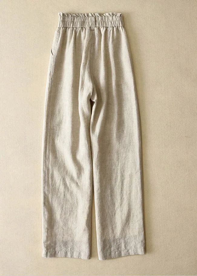 Elegant Grey High Waist Button Linen Straigh Pants Summer LY4531