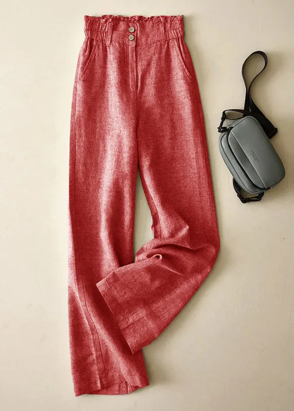 Elegant Grey High Waist Button Linen Straigh Pants Summer LY4531