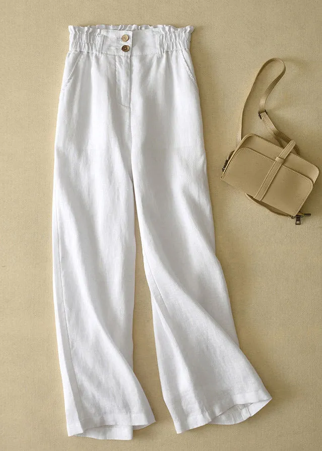 Elegant Grey High Waist Button Linen Straigh Pants Summer LY4531