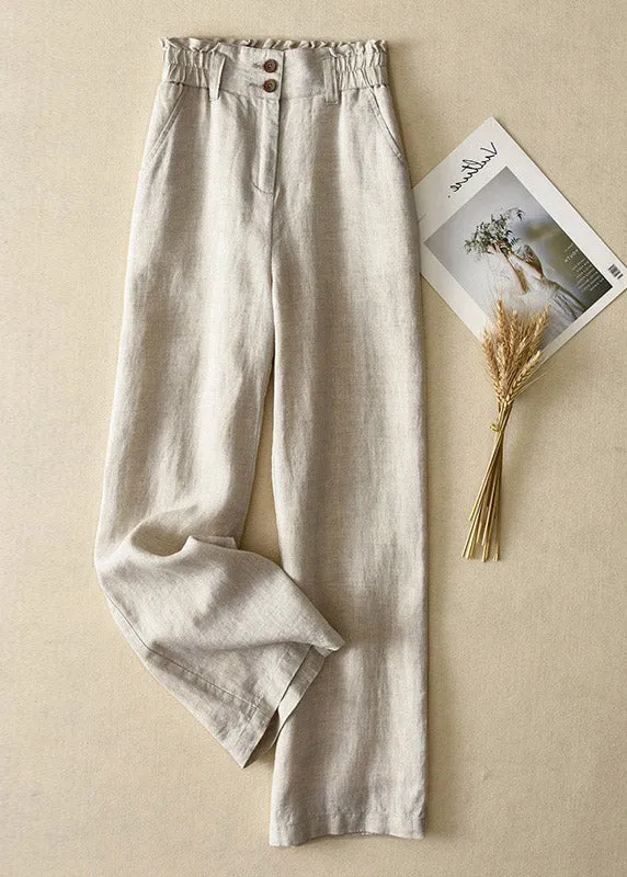 Elegant Grey High Waist Button Linen Straigh Pants Summer LY4531