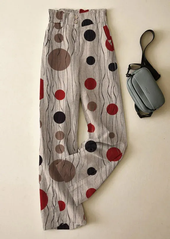 Elegant Grey High Waist Button Linen Straigh Pants Summer LY4531