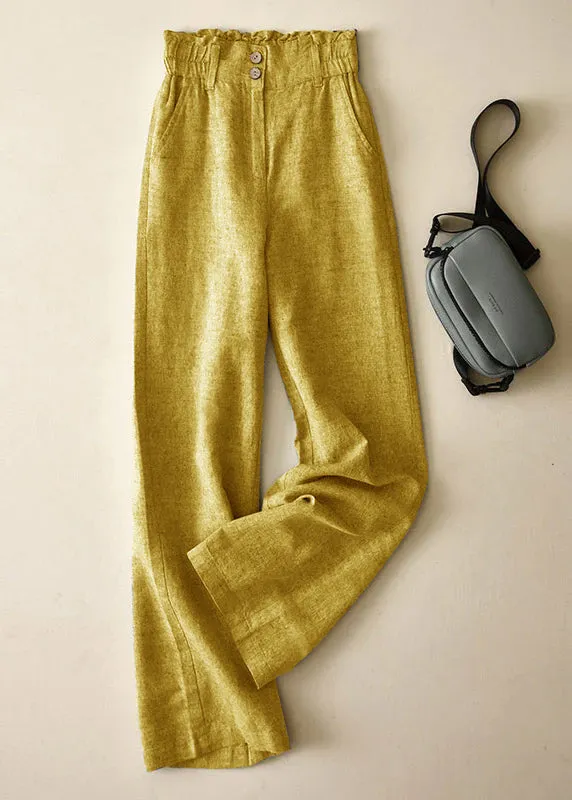 Elegant Grey High Waist Button Linen Straigh Pants Summer LY4531
