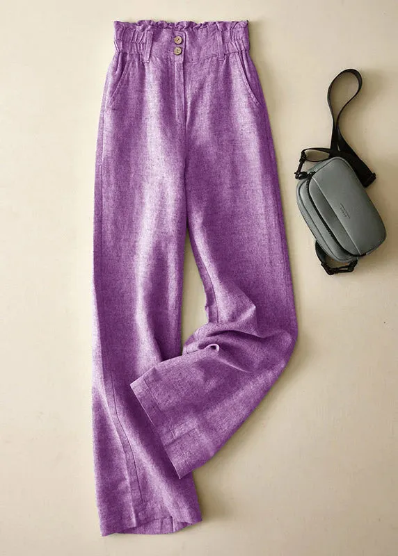 Elegant Grey High Waist Button Linen Straigh Pants Summer LY4531