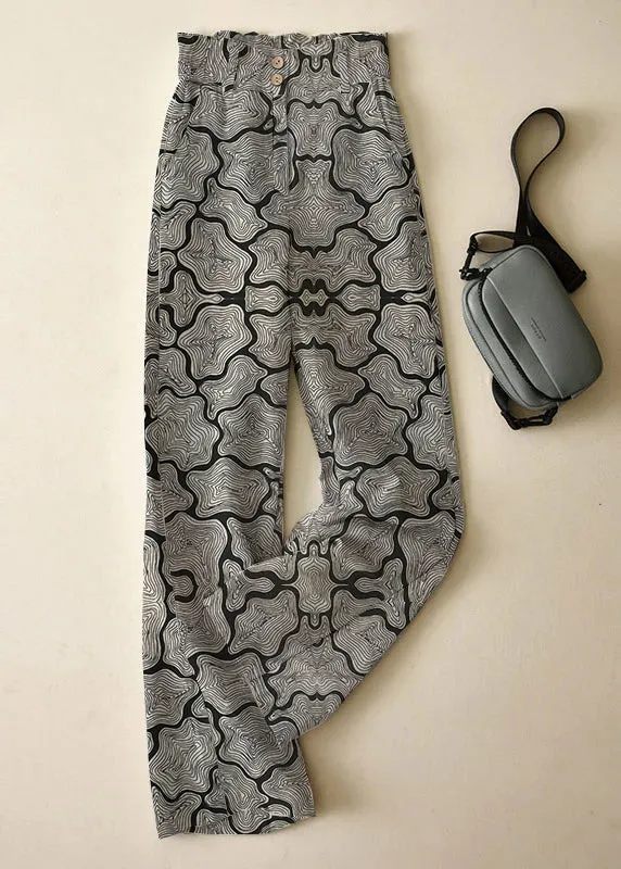 Elegant Grey High Waist Button Linen Straigh Pants Summer LY4531