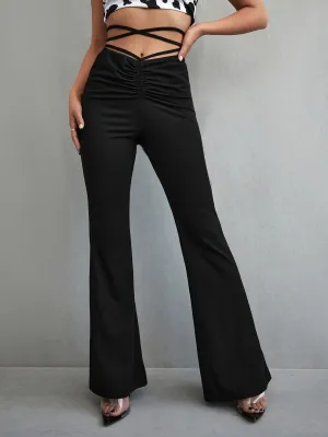 Elegant Plain Ruched High Waist Long Women Pants