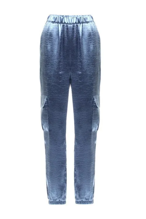 Elegant Silky Blue Cargo Pants