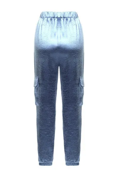 Elegant Silky Blue Cargo Pants